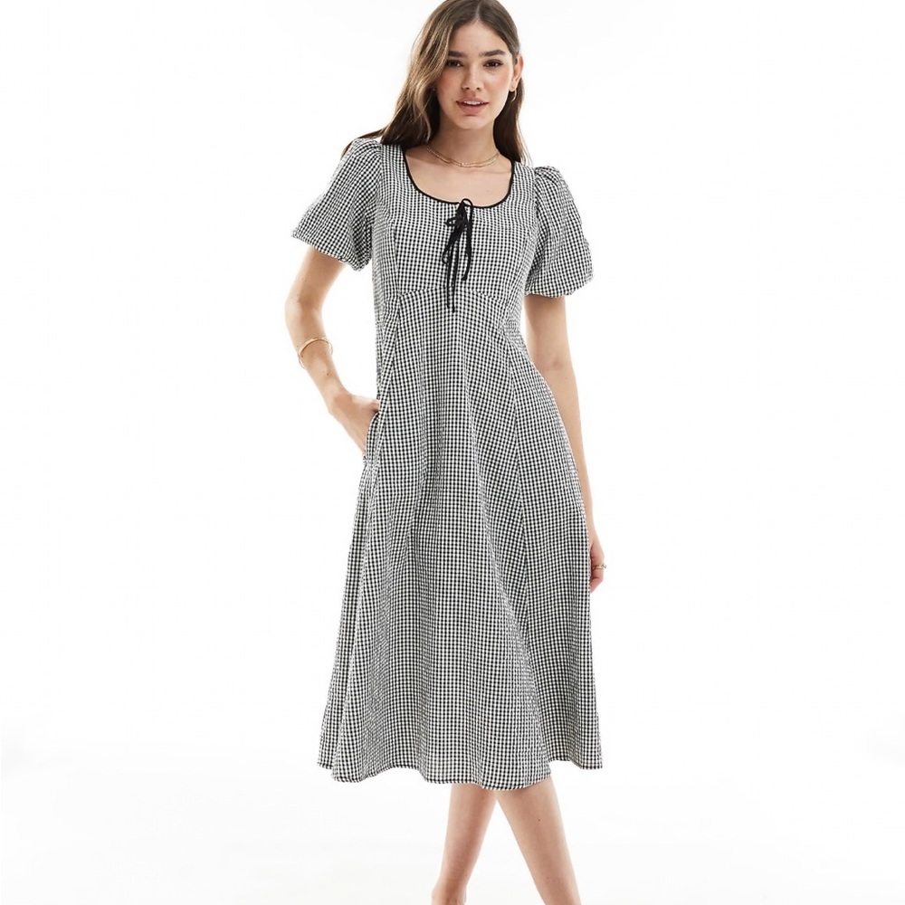 Nobody's Child Bertie micro gingham midi dress in black and white - US size 10